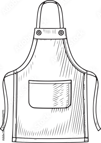 Apron Vector Illustration, Sketch Drawing Line Linear Symbol Icon Engraving Coloring Book, Hand-drawn Black and White Isolated