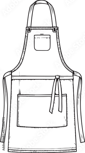 Apron Vector Illustration, Sketch Drawing Line Linear Symbol Icon Engraving Coloring Book, Hand-drawn Black and White Isolated