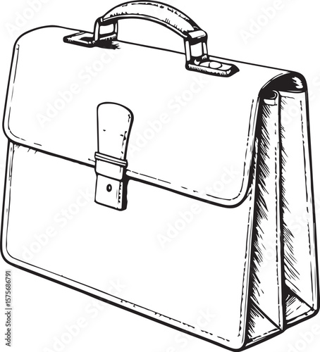 Briefcase Vector Illustration, Sketch Drawing Line Linear Symbol Icon Engraving Coloring Book, Hand-drawn Black and White Isolated