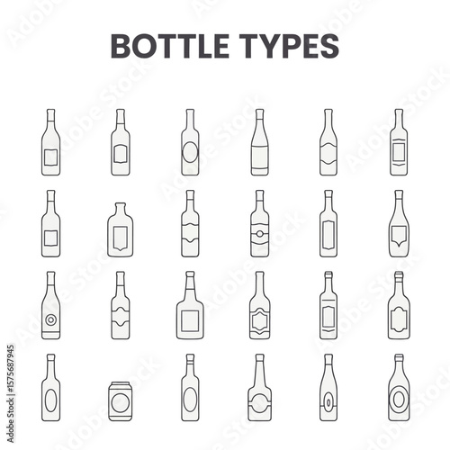 Outlined Bottle Types Illustration on White Background