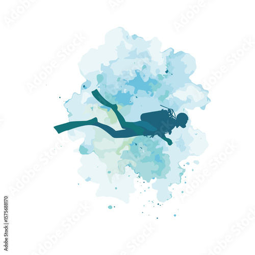 Scuba Diver Silhouette with Splash Effect on Black Background