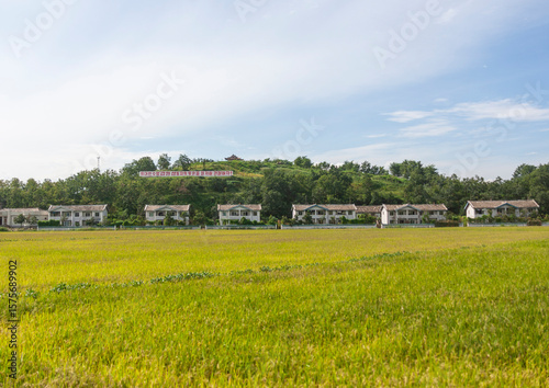 Propaganda billboards in a village, South Pyongan, Chongsan-ri Cooperative Farm, North Korea