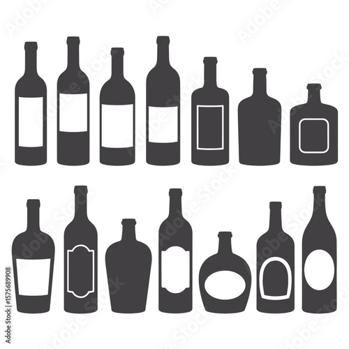 Silhouettes of Wine Bottles with Label Shapes labels