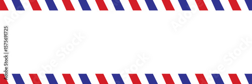 Airmail Envelope frame images with strips. International vintage letter border. Retro air mail postcard with blue and red stripes.  Empty classic postal frame. Vector illustration