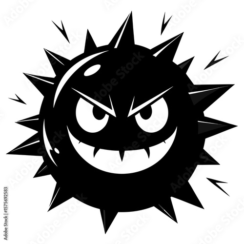 Scary black spiky monster with sharp teeth and angry eyes