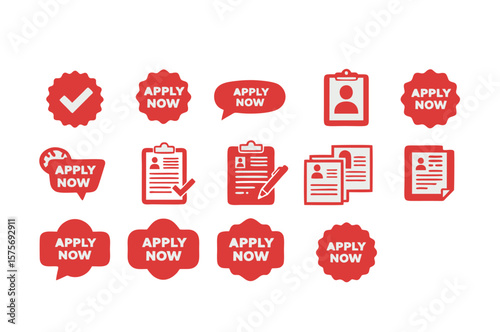 Set of Apply Now Red Stamps Vector on White Background – Bold CTA Labels in Multiple Styles
