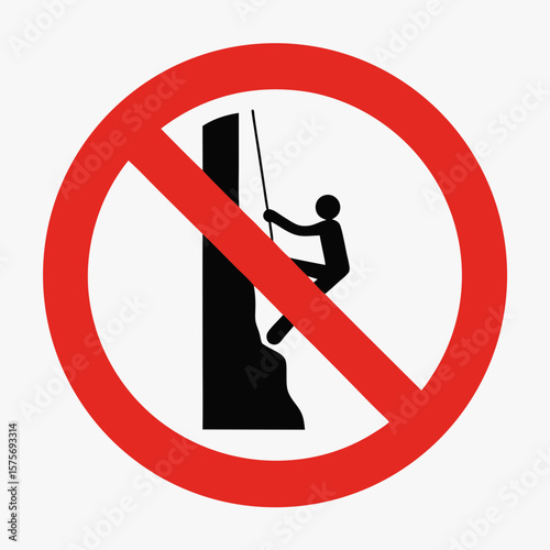 Prohibited climbing activities illustrated with ban on climbing symbol against safety regulations. Sign warns no climbing, emphasizing hazard awareness.