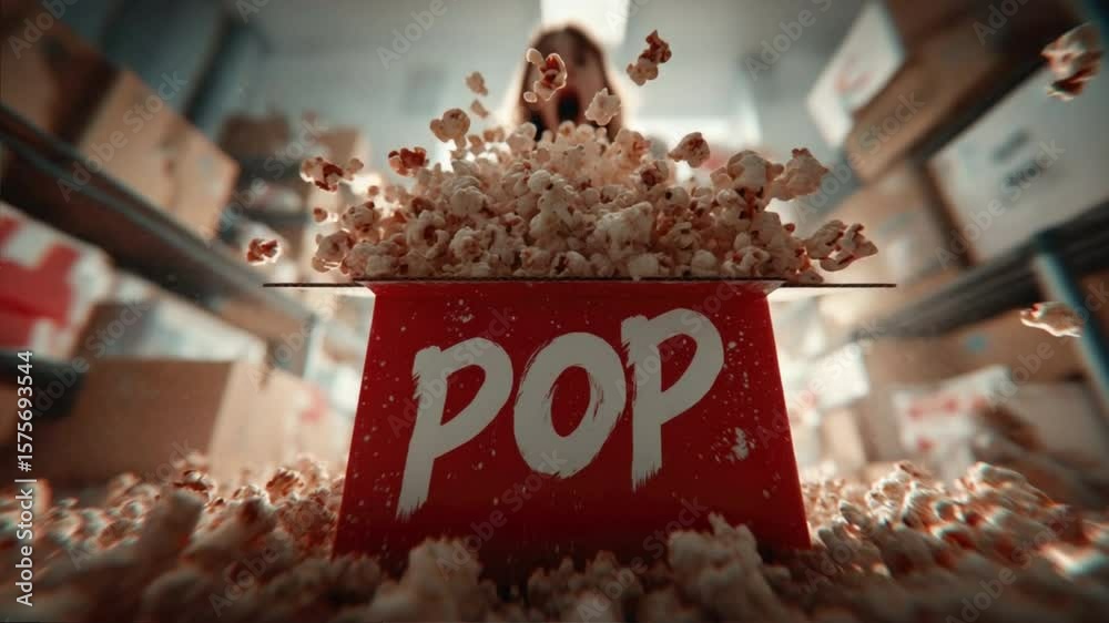 Popcorn Explosion: A dynamic shot of a red box labeled 