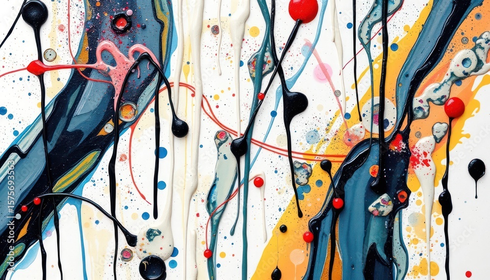 Fototapeta premium Abstract paint drips & splatters on white