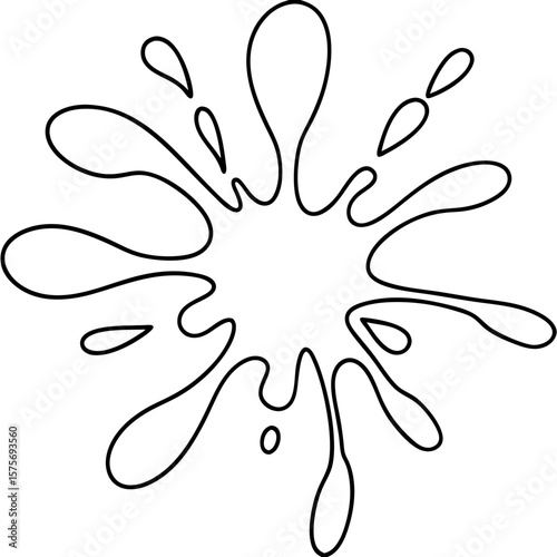 Ink breaking apart in radial splash pattern on white background. Ink breaking apart creates an artistic abstract design with dynamic droplets radiating from center.