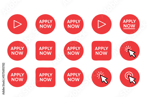 Set of Apply Now Red Stamps Vector on White Background – Bold CTA Labels in Multiple Styles
