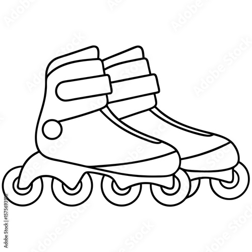 Outline roller shoes graphic, wheeled footwear for inline skating activity. Roller shoes includes buckles and durable wheels for balance and comfortable rolling.