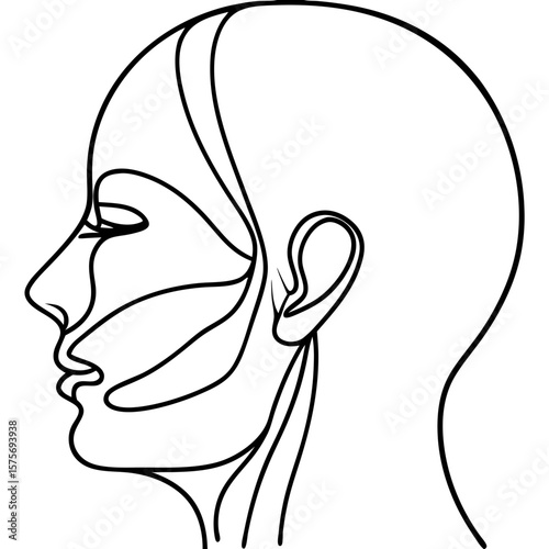 Side profile with lifting lines graphic on white background, illustrating a person's profile with cosmetic enhancement lines.