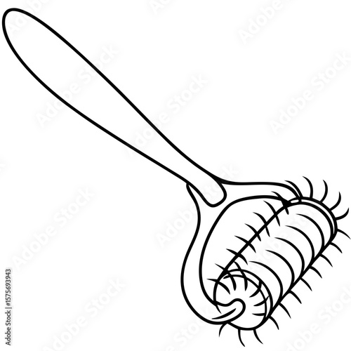 Roller with tiny needles touching skin in this illustration for beauty treatments and skincare. Roller with tiny needles ensures gentle micro needling on skin to stimulate collagen production.