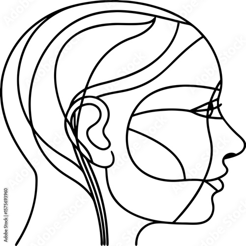Side profile with lifting lines shown on woman’s face, highlighting contour lines for cosmetic procedures.