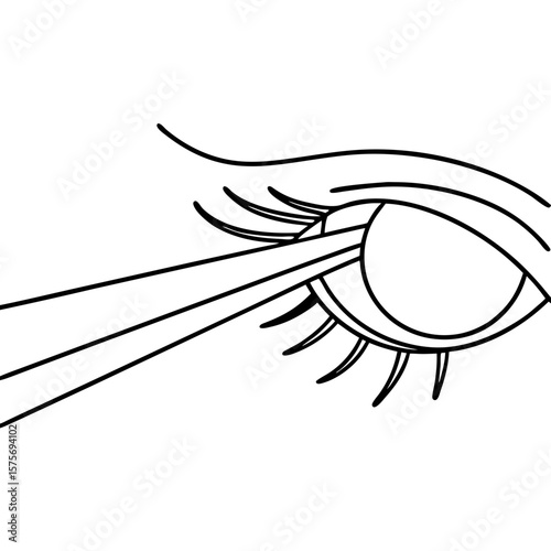 Small beam hitting blemish on skin around eye. Skin imperfection being treated with small beam, targeted laser therapy.