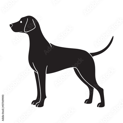 Black dog silhouette standing profile animal white background