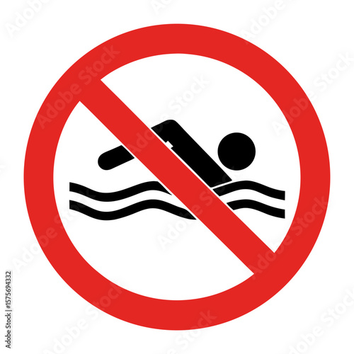 No swimming allowed in this restricted area showing prohibition of swimming. This image about no swimming presents circle with swimmer crossed out, symbolizing restricted area.