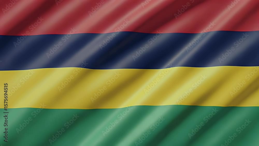 4K  animation of the Mauritius flag waving, suitable for national events, presentations, and cultural displays. Can be used for backgrounds and educational content.