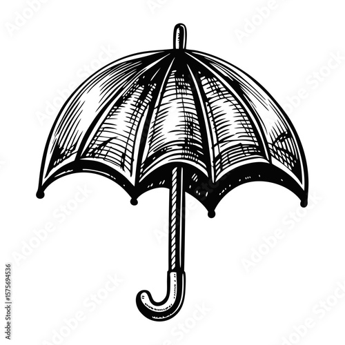 Umbrella sketch in black and white is great protection from rain. Detailed drawing umbrella presents vintage design and weather protection.