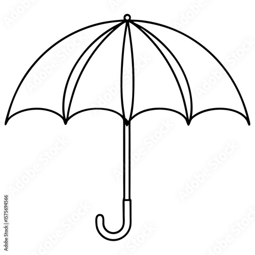 Simple black and white umbrella illustration on clear backdrop. Classic umbrella image shows protection and preparedness for all types of weather. Use this umbrella image for weather reports,