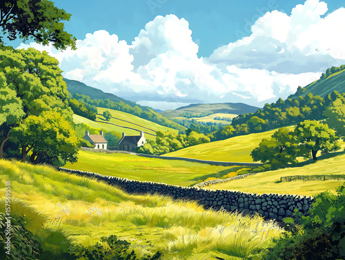 Lush Green Hills Stretching Across the Welsh Countryside