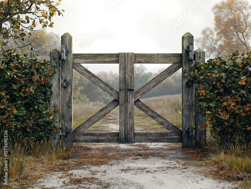 Authentic Wooden Gates Opening to a Welsh Farmstead Landscape