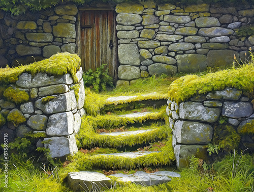 Aged Stone Walls with Moss, Embracing Welsh Heritage