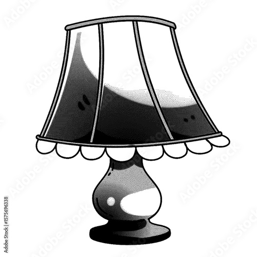 A vintage table lamp with a patterned shade