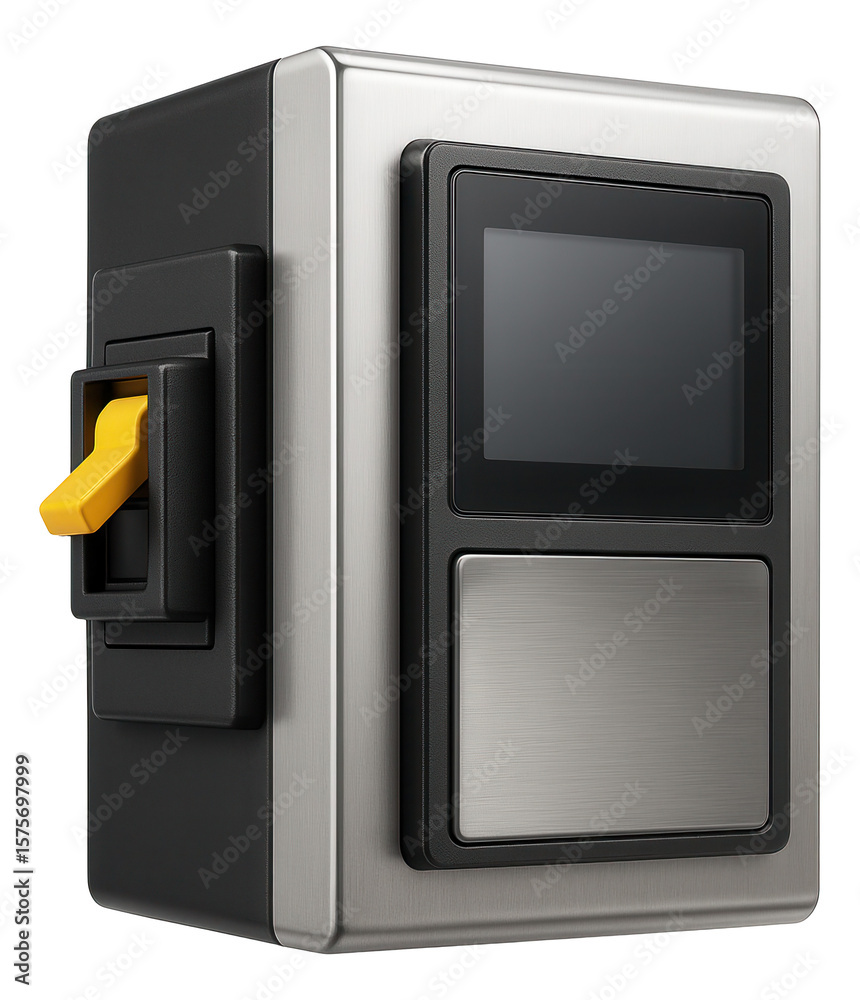 Fototapeta premium Dual-channel frequency inverter with an integrated circuit breaker and LCD touchscreen for textile manufacturing equipment