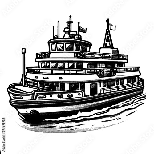 A classic ferry boat sailing on the water