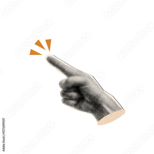 Human hand pointing  with finger in retro halftone style,collage element