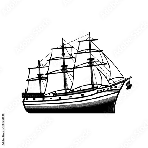 Threemasted sailing ship illustration isolated on white