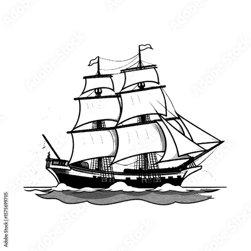 Historic sailing vessel on the water isolated on white