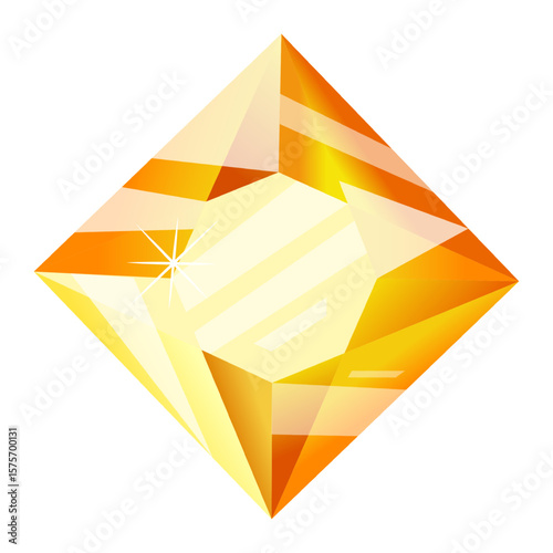 Bright yellow gemstone with facets reflecting light, creating a dazzling display of brilliance and color against a clean white backdrop, perfect for jewelry or luxury designs