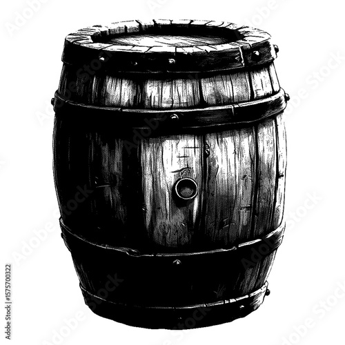 A rustic wooden barrel isolated on a white background