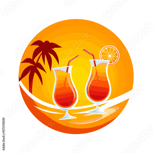 Summer Beach Cocktail Vector Logo, Illustration
