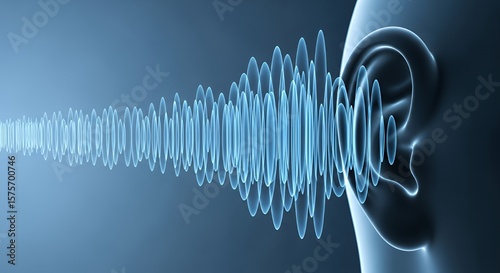 Abstract Ear with Blue Sound Wave Illustration on Gradient Background