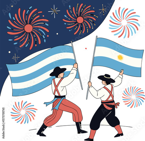 argentina celebration with flag dance and fireworks