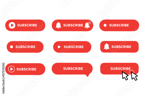 Set of Subscriber Icons Vector on White Background – Subscribe, Bell, and Follow Elements