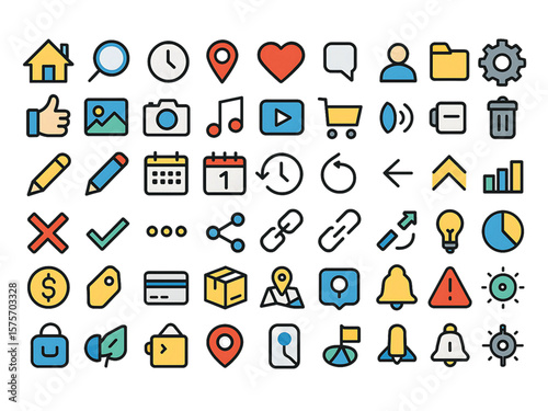 Outline Colored Universal UI Icons Set.