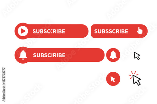 Set of Subscriber Icons Vector on White Background – Subscribe, Bell, and Follow Elements