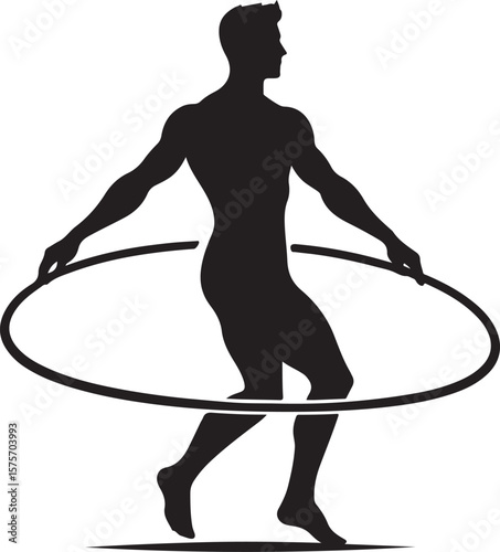 A Sport man with hula hoop Black Silhouette, vector black color silhouette,
