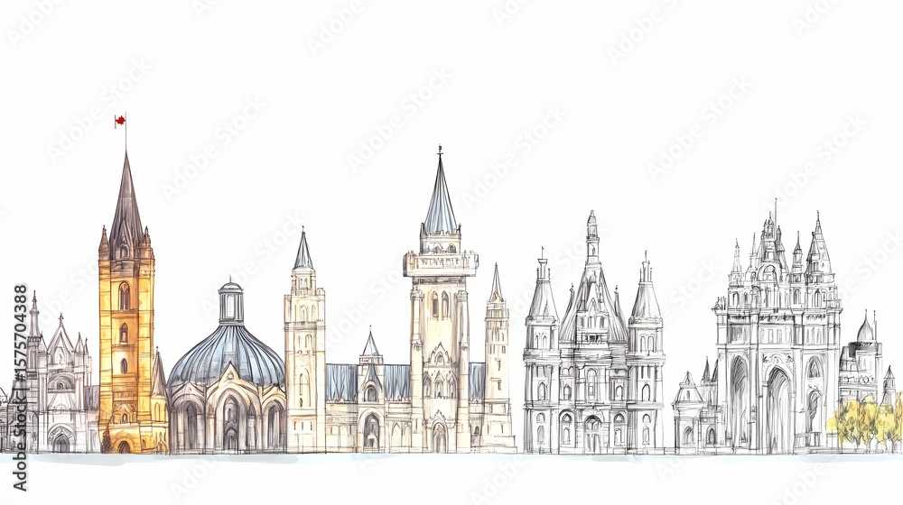 Fototapeta premium Hand-drawn illustration of historical buildings.