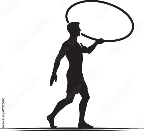 A Sport man with hula hoop Black Silhouette, vector black color silhouette,