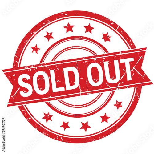 Red Grunge Sold Out Star Rubber Stamp
