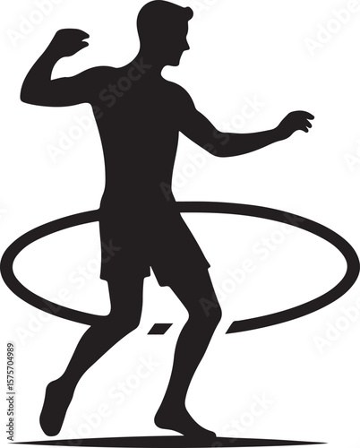 A Sport man with hula hoop Black Silhouette, vector black color silhouette,