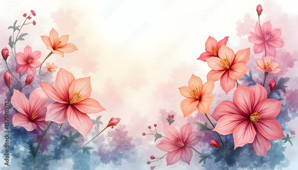Obraz premium Floral Watercolor Painting with Pink Flowers and Soft Background