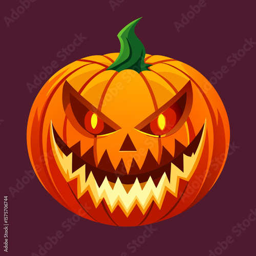 Spooky halloween jackolantern with glowing evil eyes and a wide menacing grin