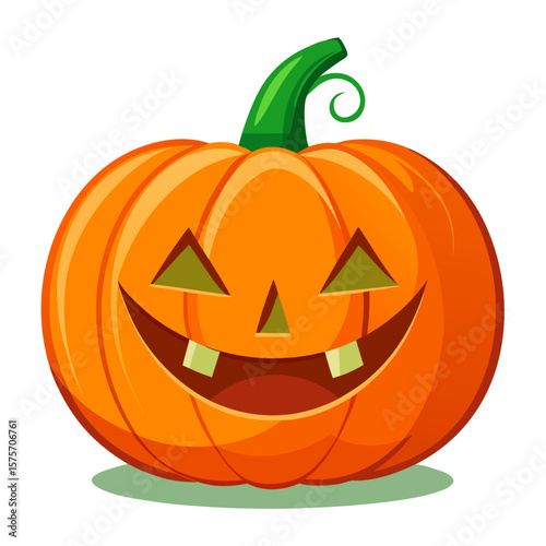 Happy halloween jack o lantern with a wide grin and crooked teeth